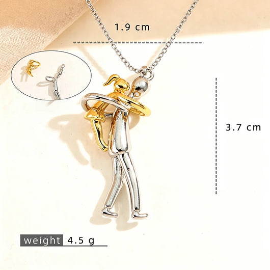 Stainless Steel Love Embrace Dad Child Hug Pendant Necklace for Daughter Lovely Family Anniversary Charm Jewelry Gift